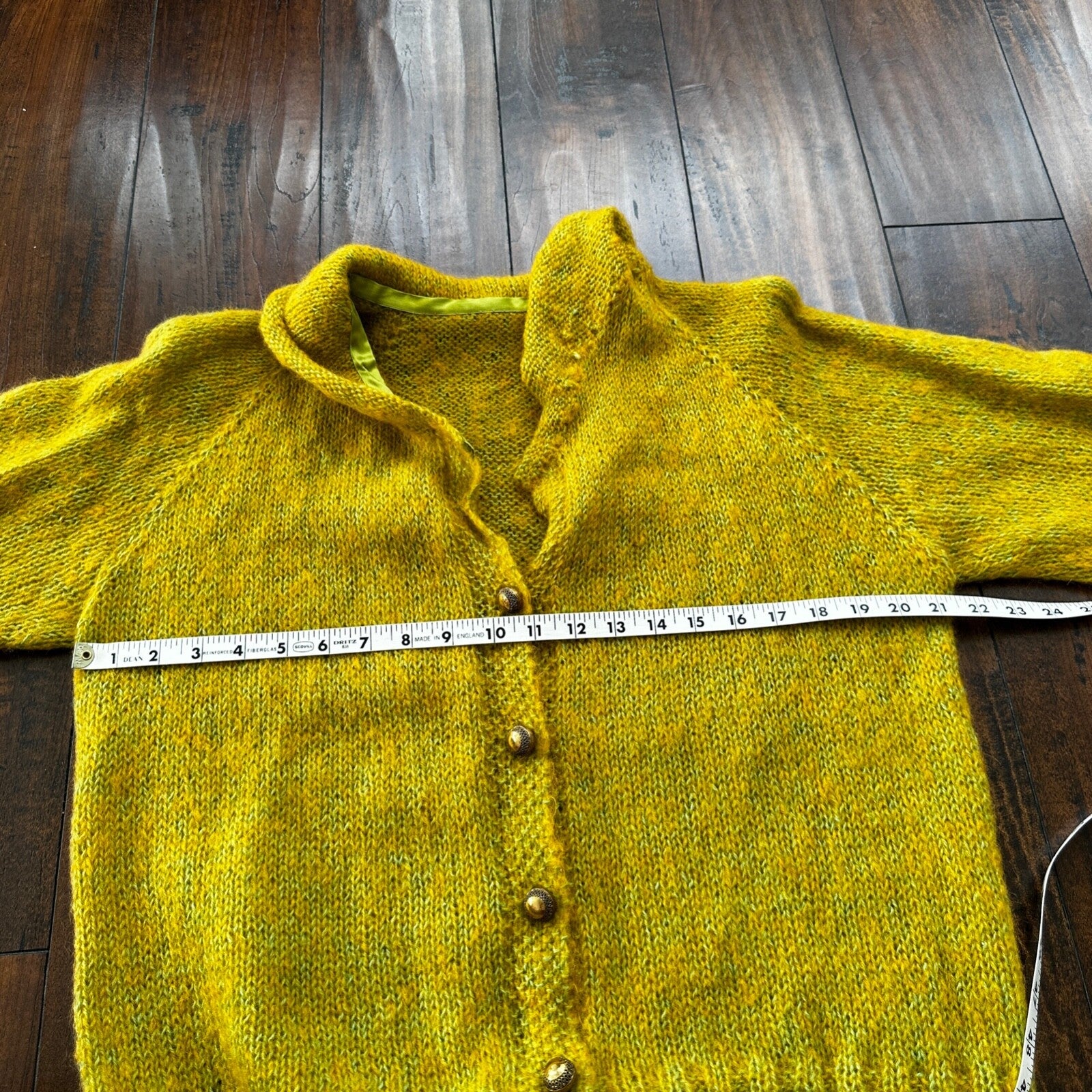 VTG 1960s Green Yellow Pukey Knit Cardigan Sweater Rockabilly 60s Wool Grunge