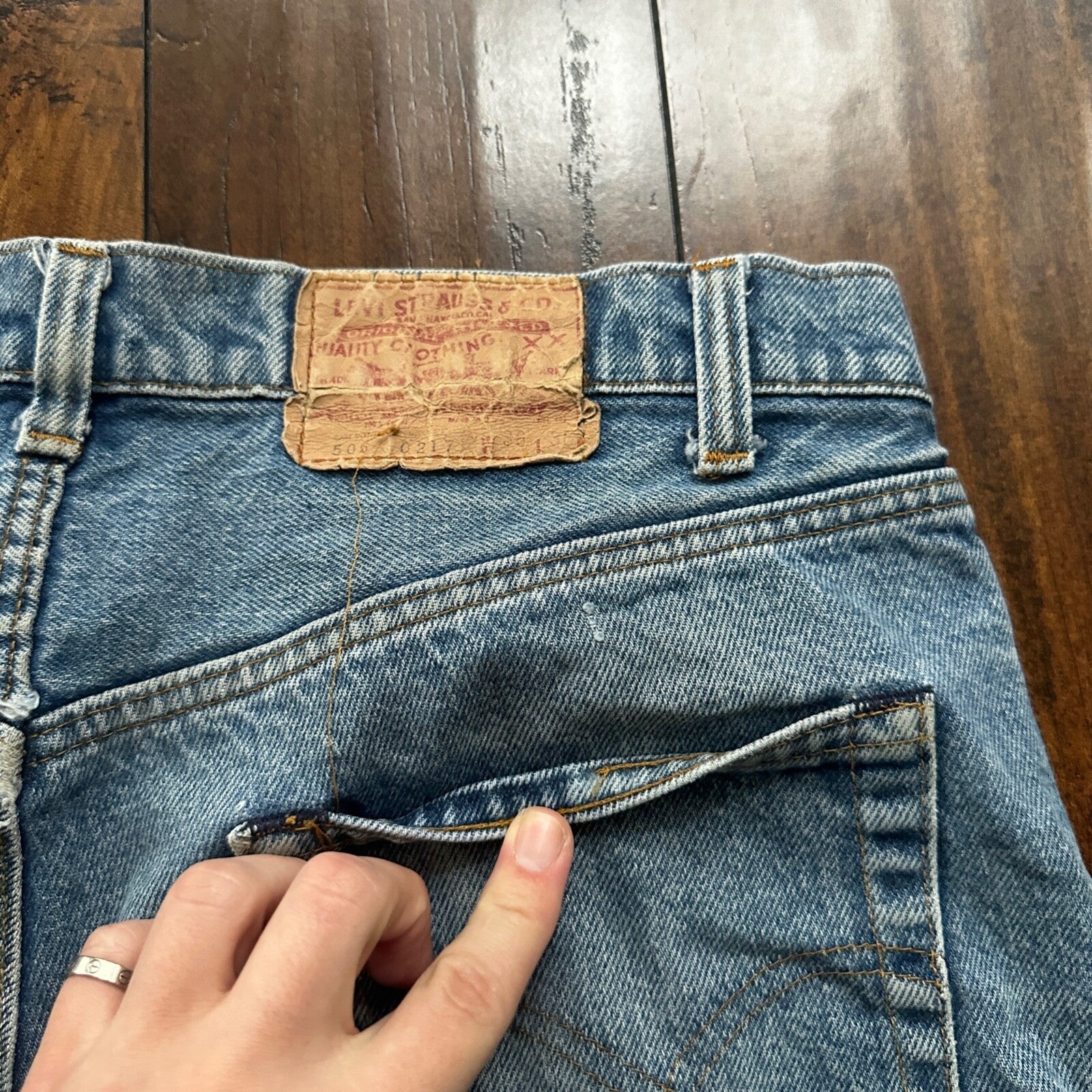 Vintage 80s Levis 505 36x36 USA Blue Jeans 501 Act 33x34 Light Wash