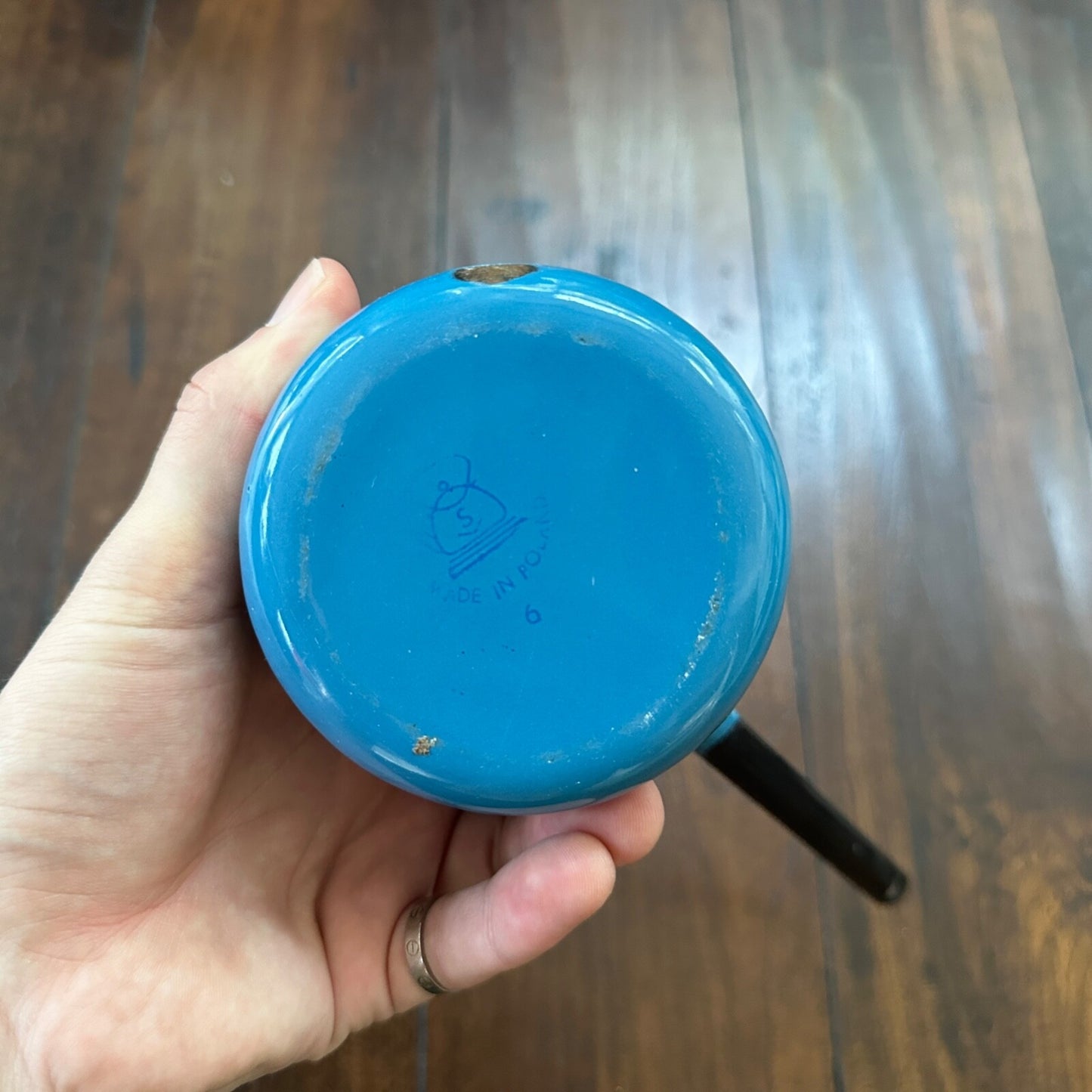 VTG Antique Blue Milk Warmer Primitive Cooking Pot Barista Tool Poland