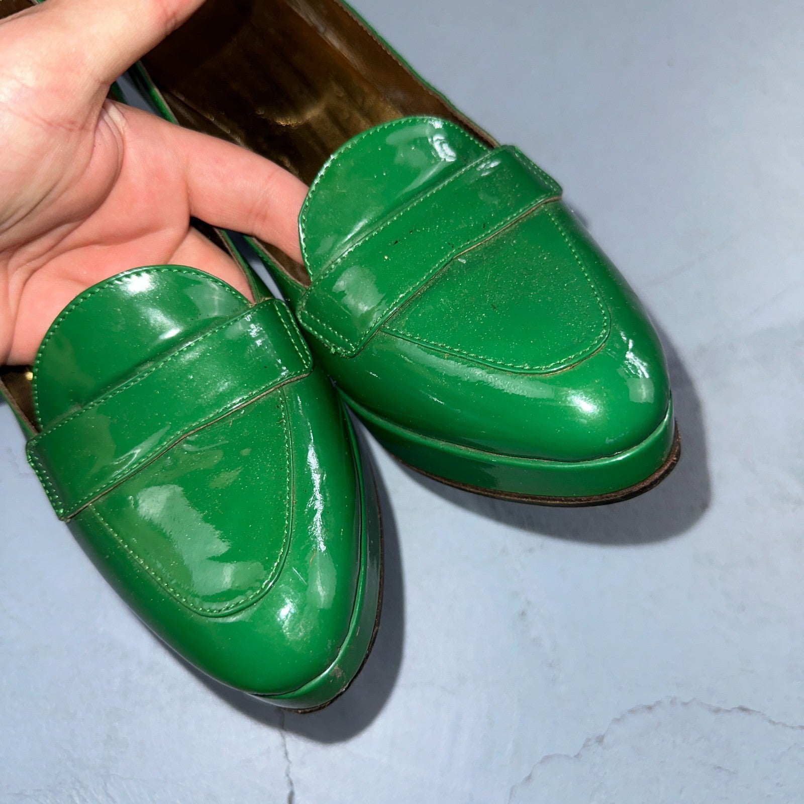 Boden Shoes Women's Size 41 Green Casadei Heel Pump Made In Italy Patent Leather