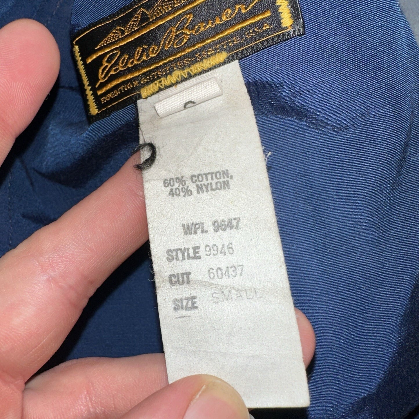 Eddie Bauer VTG Hooded Barn Jacket S Blue Cotton Chore Coat Track Hiking 90s