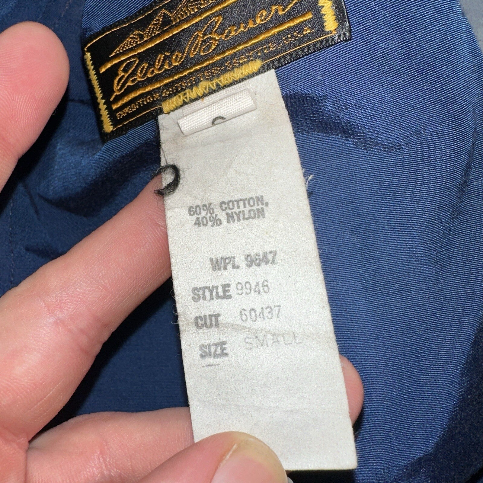 Eddie Bauer VTG Hooded Barn Jacket S Blue Cotton Chore Coat Track Hiking 90s