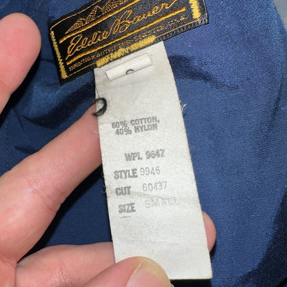 Eddie Bauer VTG Hooded Barn Jacket S Blue Cotton Chore Coat Track Hiking 90s