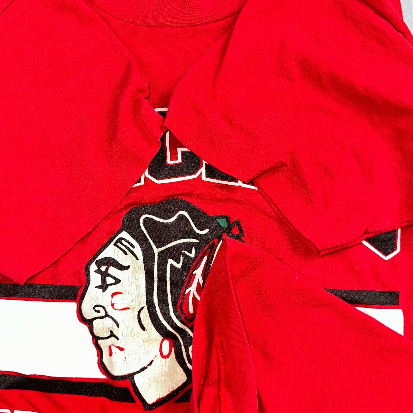 Chicago Blackhawks 1980s VTG T Shirt Single Stitch Red Screen Stars Medium 80s