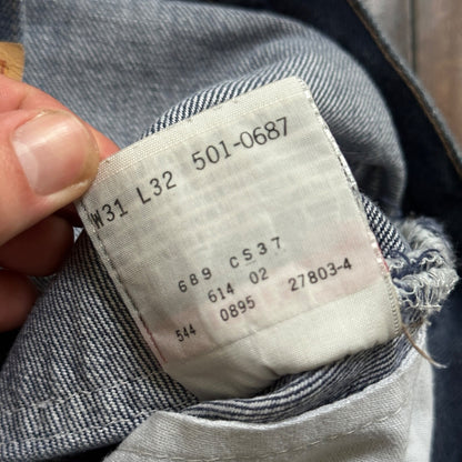 Levis VTG 90s 501 Button Fly 31x32 USA Tag Jeans Straight Wash Blue XX Act 28x31