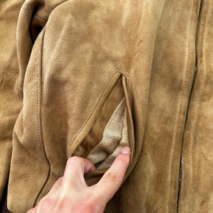 VTG 1950s DuPont Quilon Jacket Tan Suede Leather Lined Bomber 44 Rockabilly