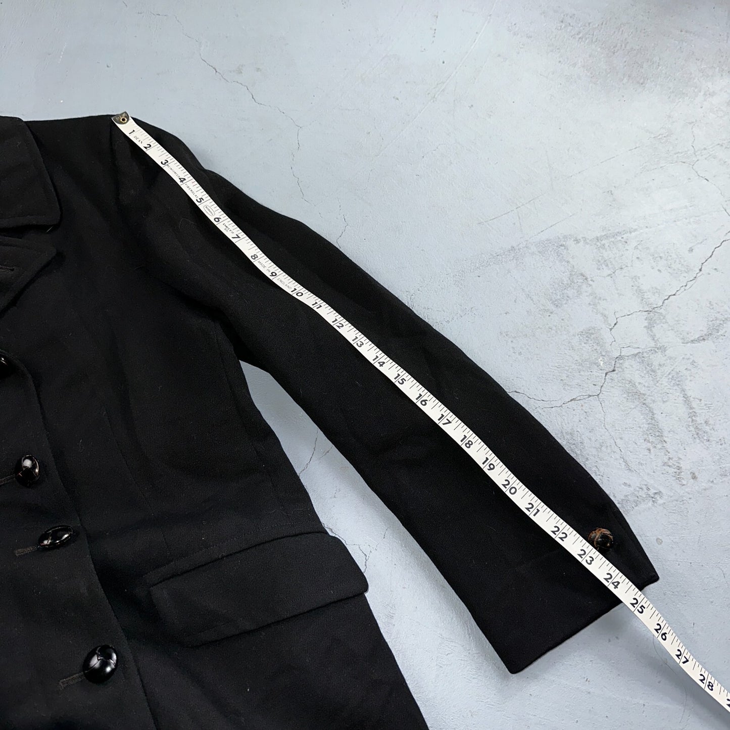 Vintage 1960s Black Wool Military Pea Coat Rockabilly 60s Double Breast Jacket