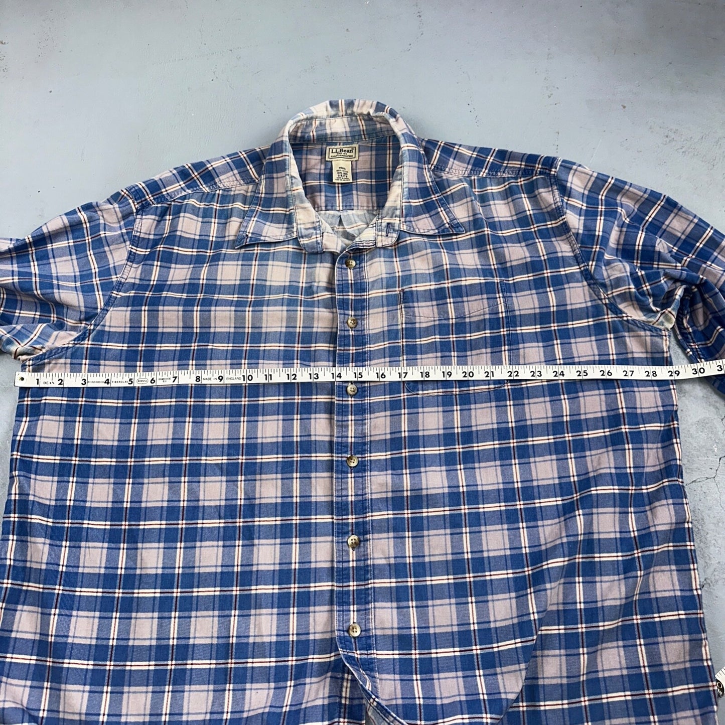 LL Bean Shirt Mens 2XL Blue Plaid Corduroy Button Down Traditional Fit VTG