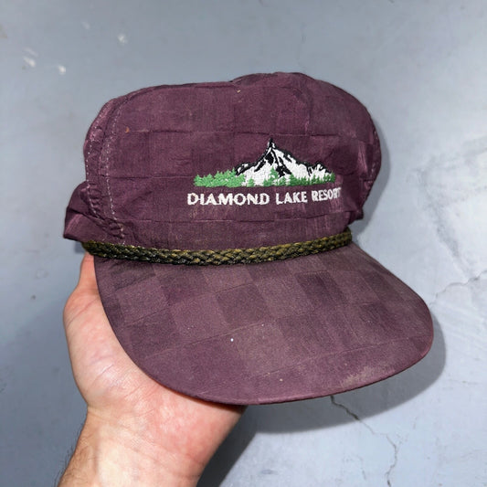Diamond Lake Resort VTG Hat Cap Snapback Purple Checkerboard 80s Cool Oregon