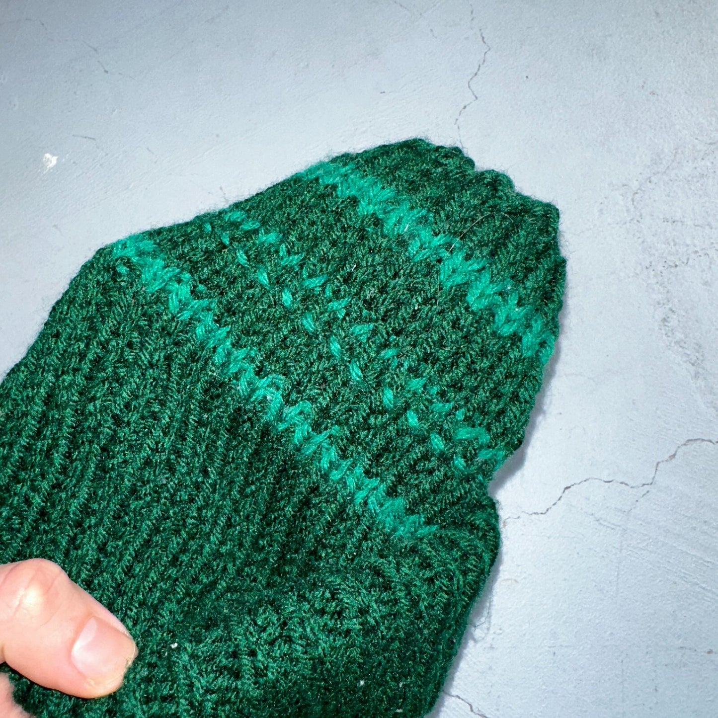 VTG 70s Wool Hand Knit Winter Beanie Hat OSFM Rockabilly Warm Grunge Basic Green