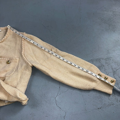 J. Crew Odette Lady Sweater Ivory Boucle Knit Gold Button Cardigan Jacket M