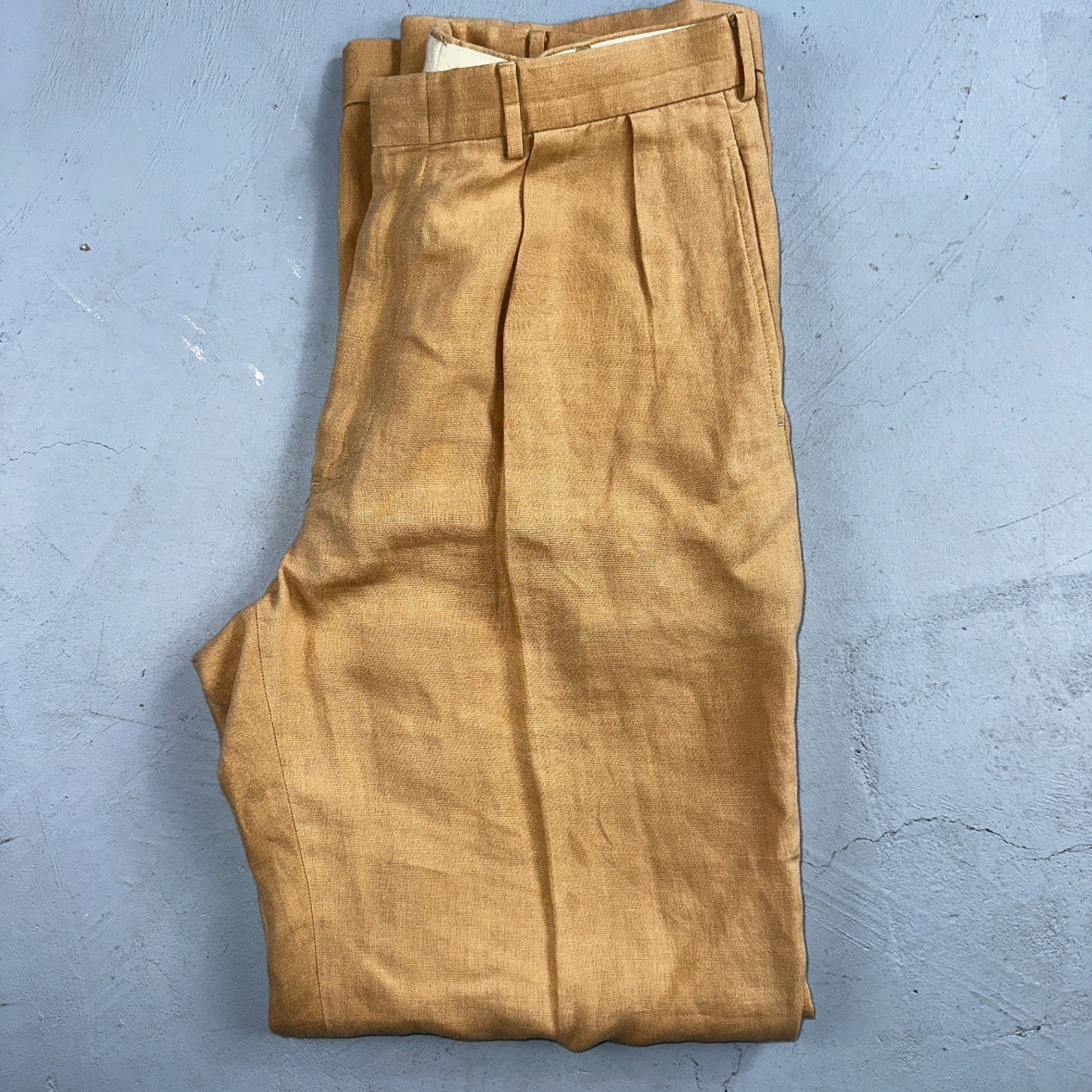 Polo Ralph Lauren 34x34 Brown Linen Pleated High Waist Mens Pants VTG 90s Beige