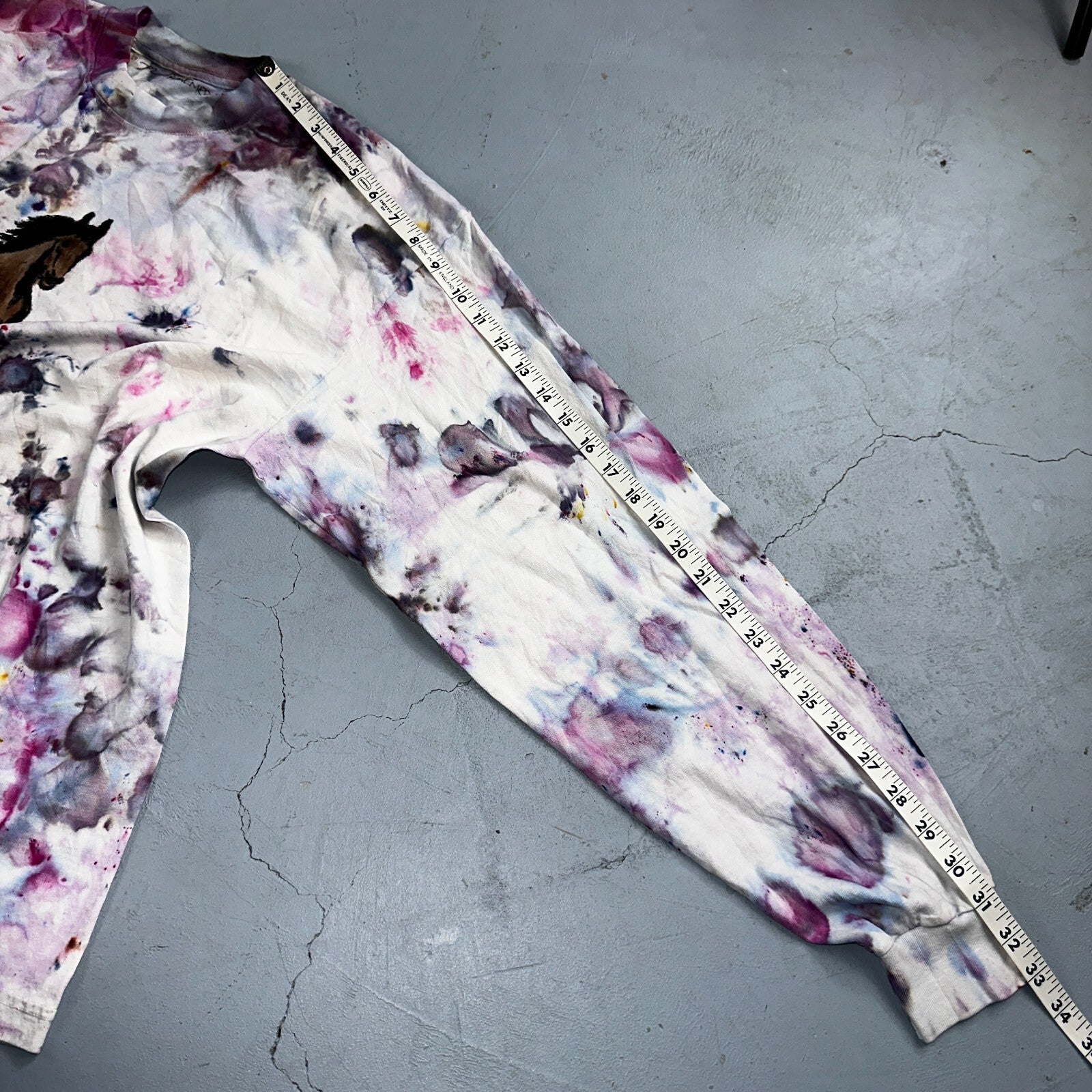 Horses Tie Dye Rare VTG T Shirt Custom Art Tee One of a Kind Cool Thrashed Hippy