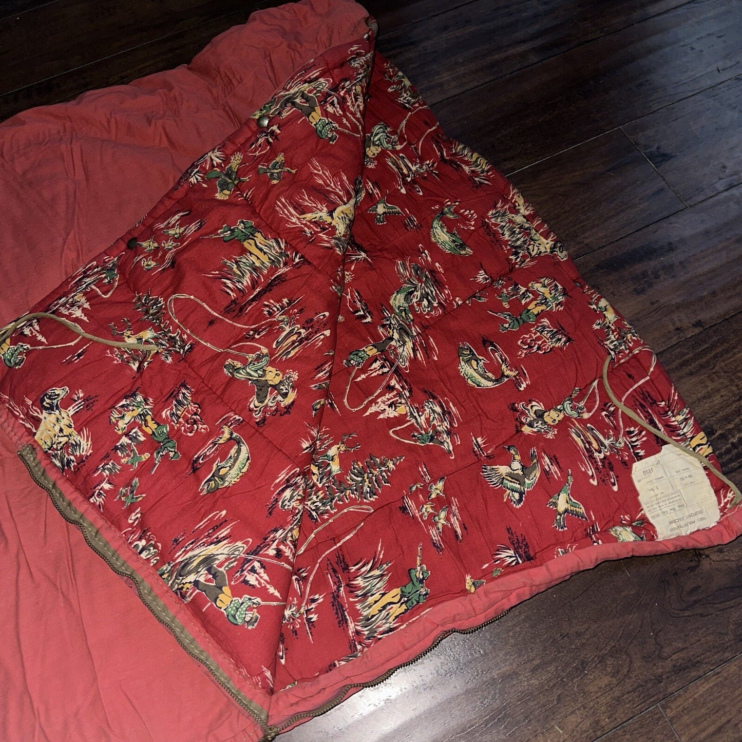 Vtg Sleeping Bag Canvas Red Duffle Bag USA Bell System Talon 1940s 40s 50s WWII