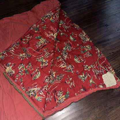 Vtg Sleeping Bag Canvas Red Duffle Bag USA Bell System Talon 1940s 40s 50s WWII