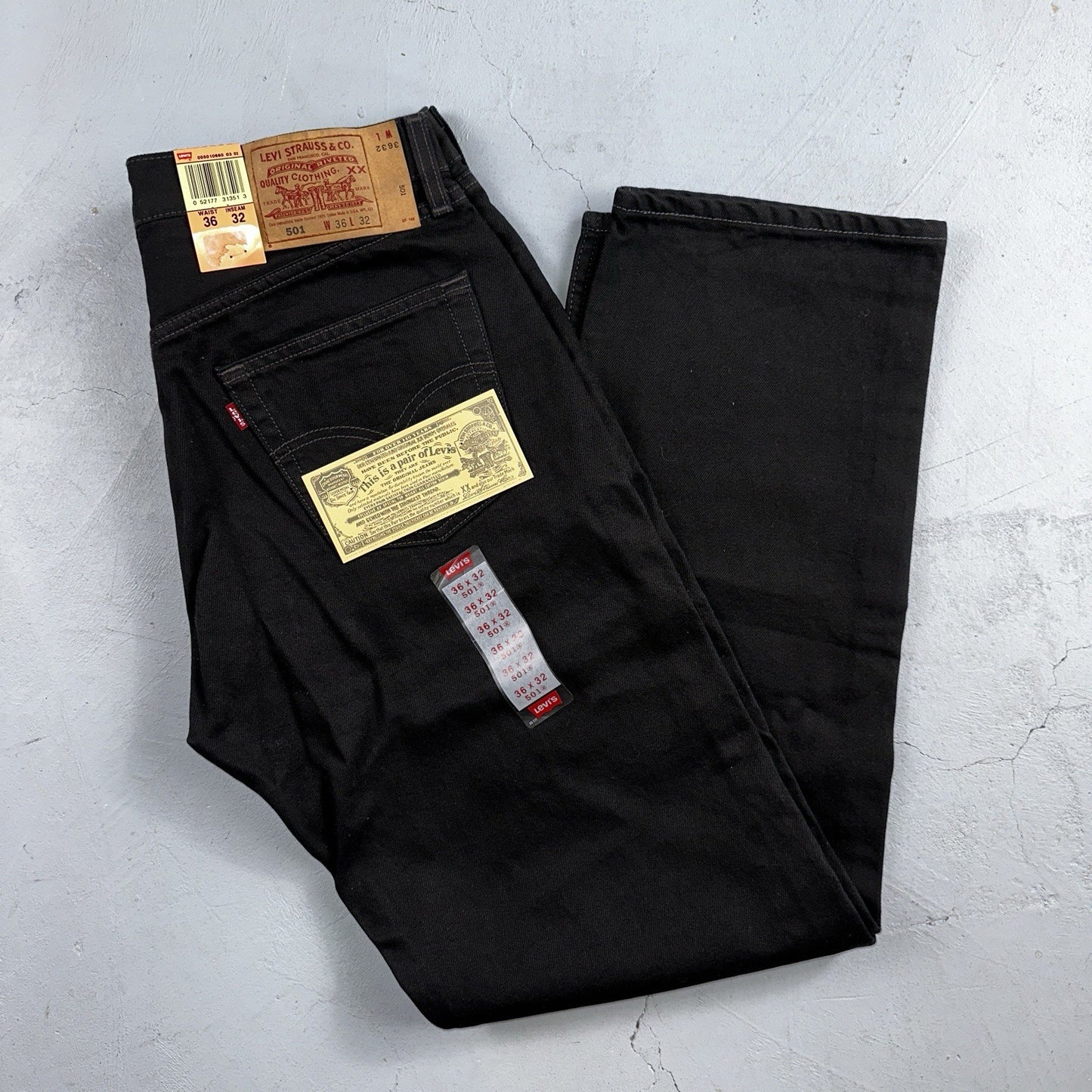Levis 501 Deadstock Vintage 90s USA XX Straight Leg Jeans Black Dark Wash 36x32