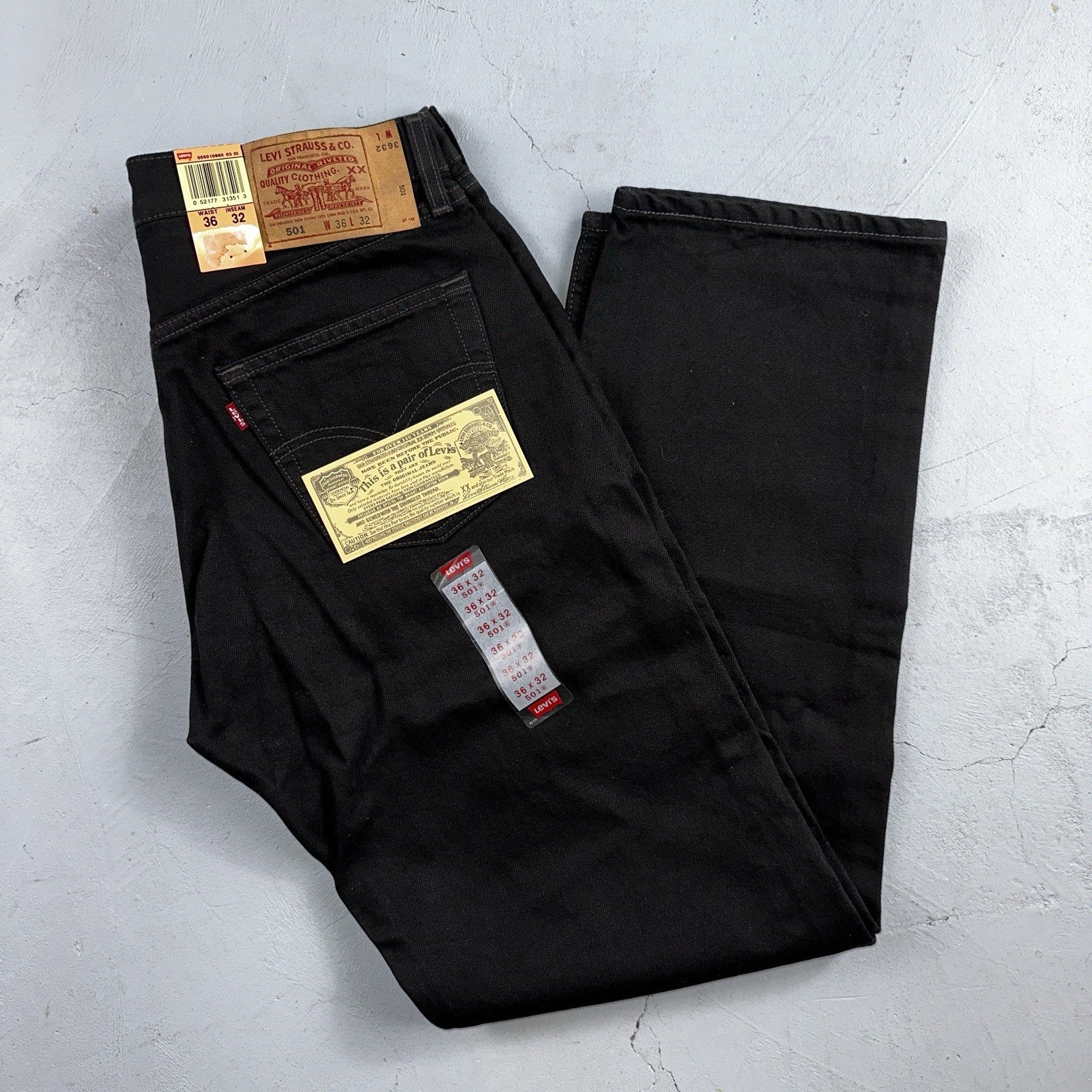 Levis 501 Deadstock Vintage 90s USA XX Straight Leg Jeans Black Dark Wash 36x32