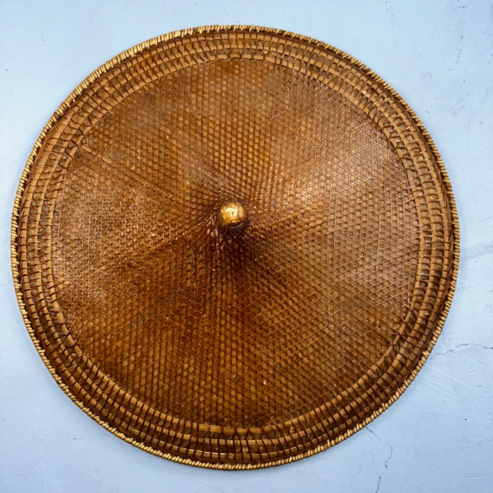 Vintage Asian Conical Rattan Leaf Rickshaw Coolie Hat Cantonese Chinese Handmade