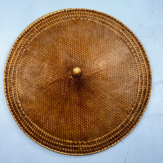 Vintage Asian Conical Rattan Leaf Rickshaw Coolie Hat Cantonese Chinese Handmade