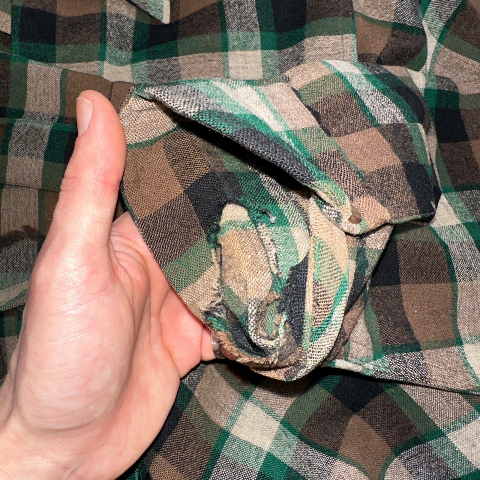 Pendleton 1950s Loop Collar Board Shirt Wool Plaid Flannel Shirts Brown Green M