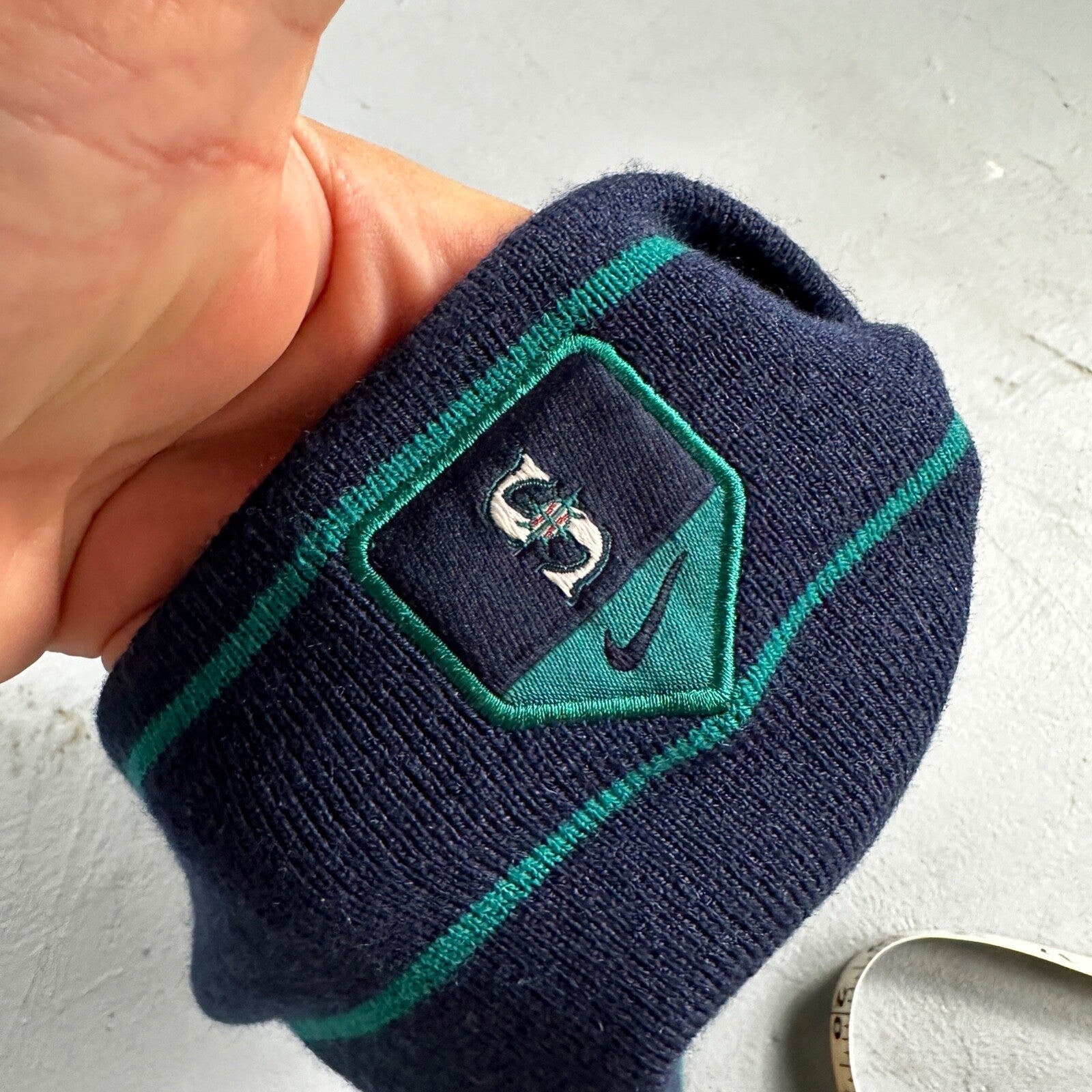 Nike VTG MLB Seattle Mariners LOGO Knit Skull Cap Beanie Hat 90s Double Sided