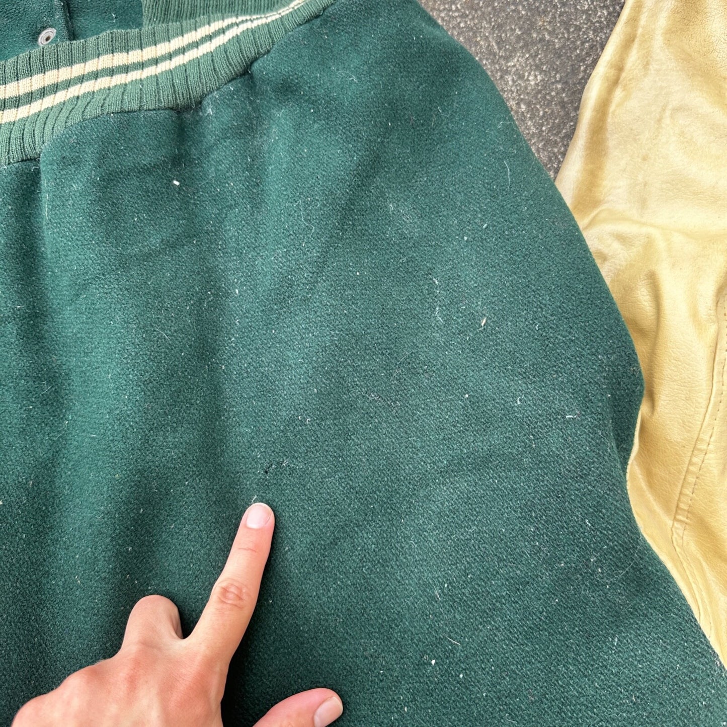 Vintage Letterman Jacket Green White Leather Wool TOM Named Simple Basic 1960s