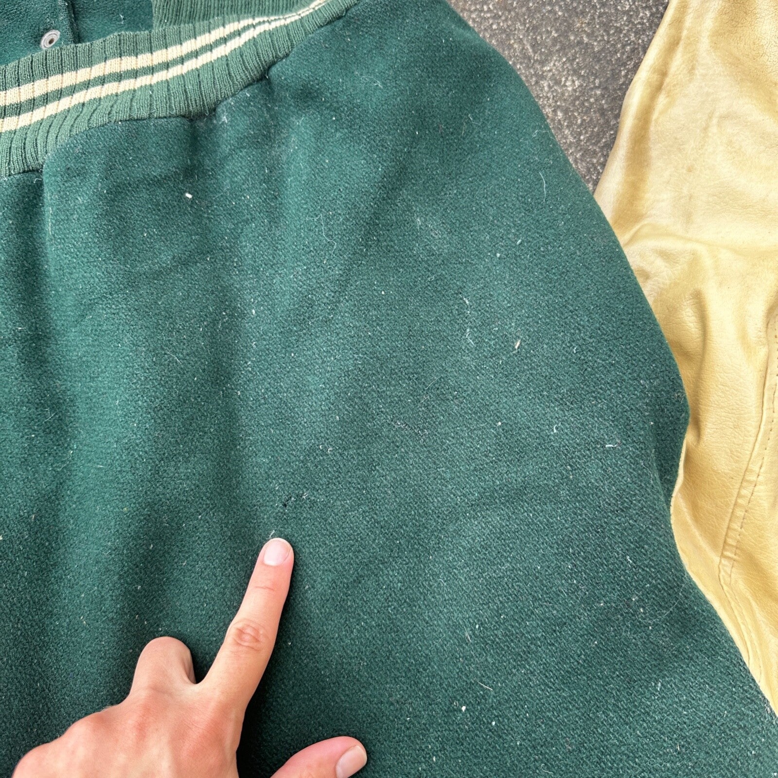 Vintage Letterman Jacket Green White Leather Wool TOM Named Simple Basic 1960s