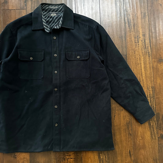 Levis Jacket Shirt Men L Blue Navy Button Up Flannel Lined Shacket Vtg