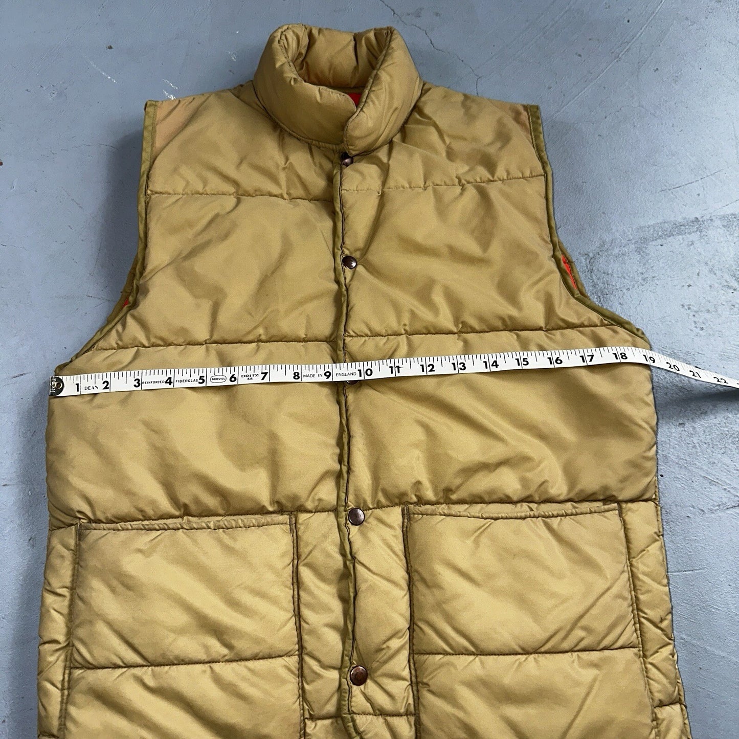 Tan Vintage Vest Warm Winter Puffer Men's S Quilted Zip Up 70s 80s USA Hiking