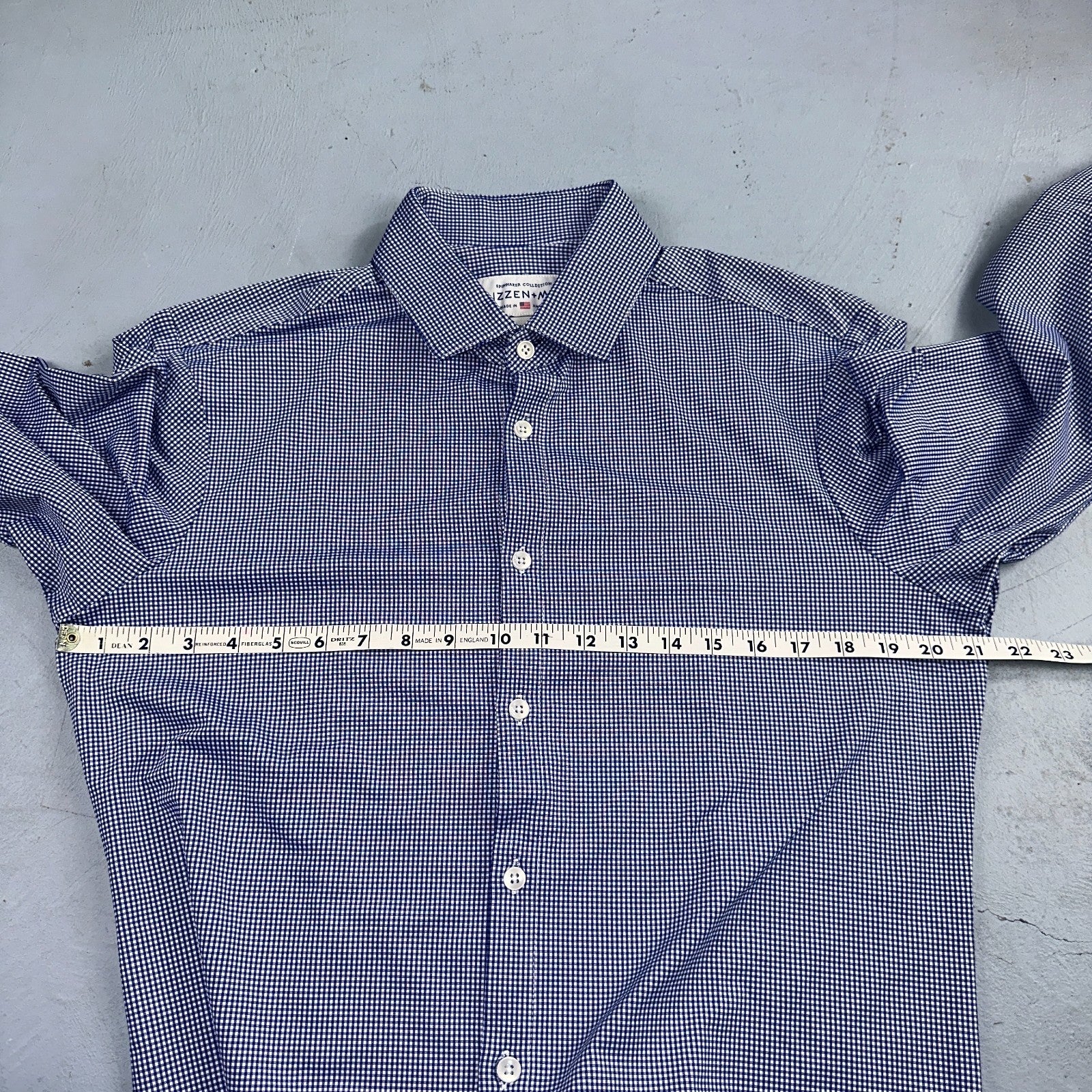 Mizzen Main Spinnaker Collection Shirt Mens L Trim Fit Navy Gingham Performance