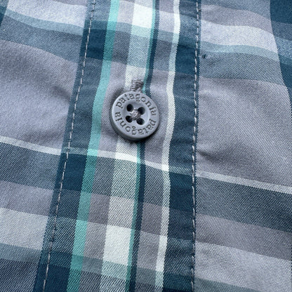 Patagonia Worn Wear Button Up Snap Shirt Short Sleeve Blue Gray Plaid Men Sz 2XL
