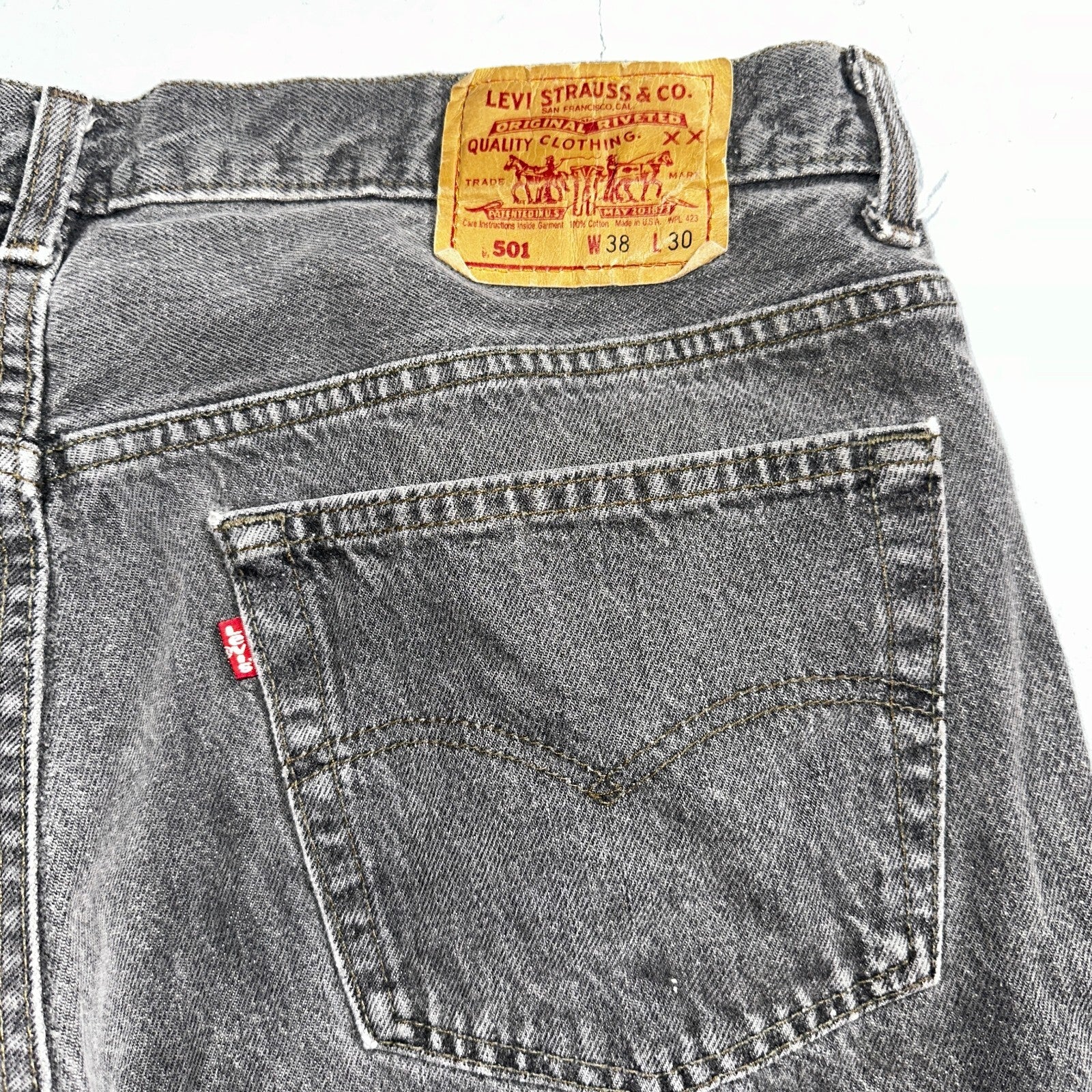 Levis 501 Vintage 90s USA XX Straight Leg Jeans Gray Light Wash 38x30 Act 36x29
