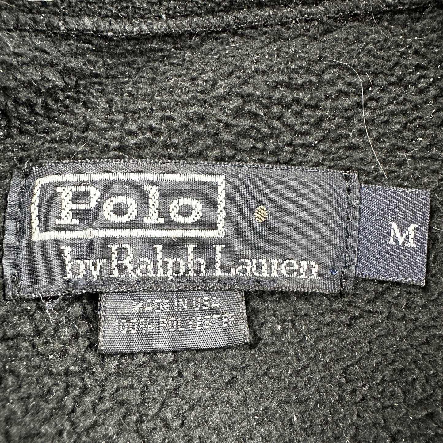Polo Ralph Lauren Vintage 90s M Black 1/4 Zip Large Fleece Pullover Made in USA