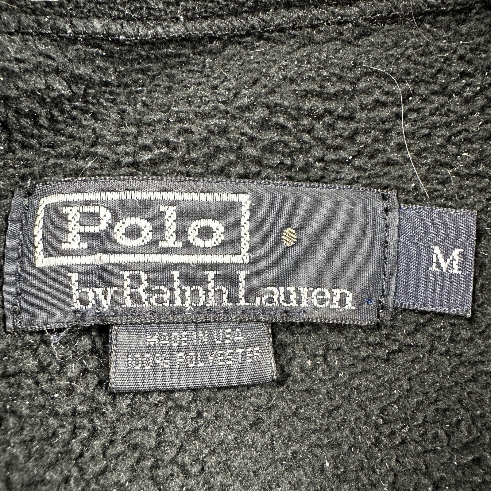 Polo Ralph Lauren Vintage 90s M Black 1/4 Zip Large Fleece Pullover Made in USA