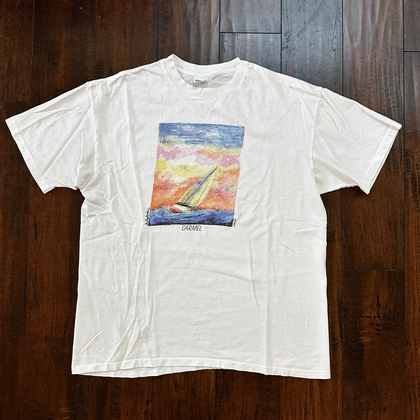 Art Carmel Sailboat VTG T Shirt Photography Rare Print Ocean Travel Sea Rap