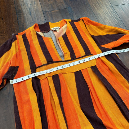 VTG 1960s Rockabilly Womens Dress Summer Skirt 60s 70s Top Orange Mexico Stripe
