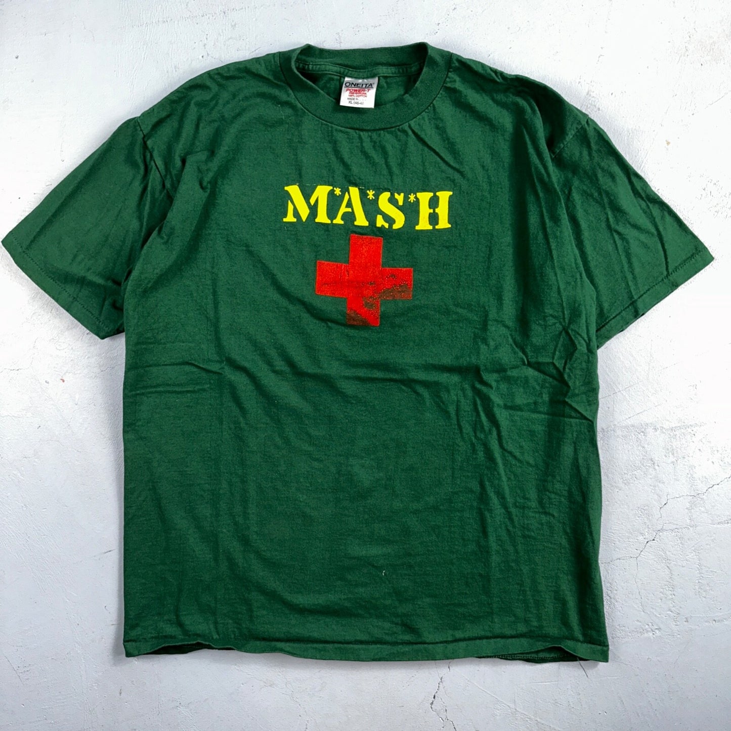 Oneita Mash Red Cross XL VTG T Shirt Single Stitch Green Army Medical USA