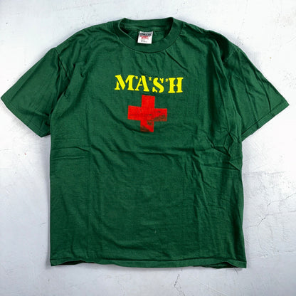 Oneita Mash Red Cross XL VTG T Shirt Single Stitch Green Army Medical USA