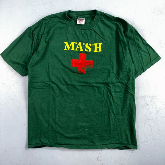 Oneita Mash Red Cross XL VTG T Shirt Single Stitch Green Army Medical USA