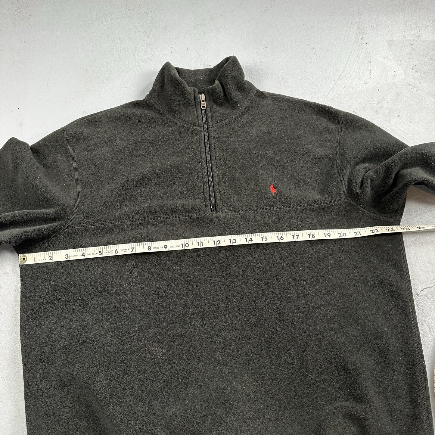 Polo Ralph Lauren Vintage 90s M Black 1/4 Zip Large Fleece Pullover Made in USA