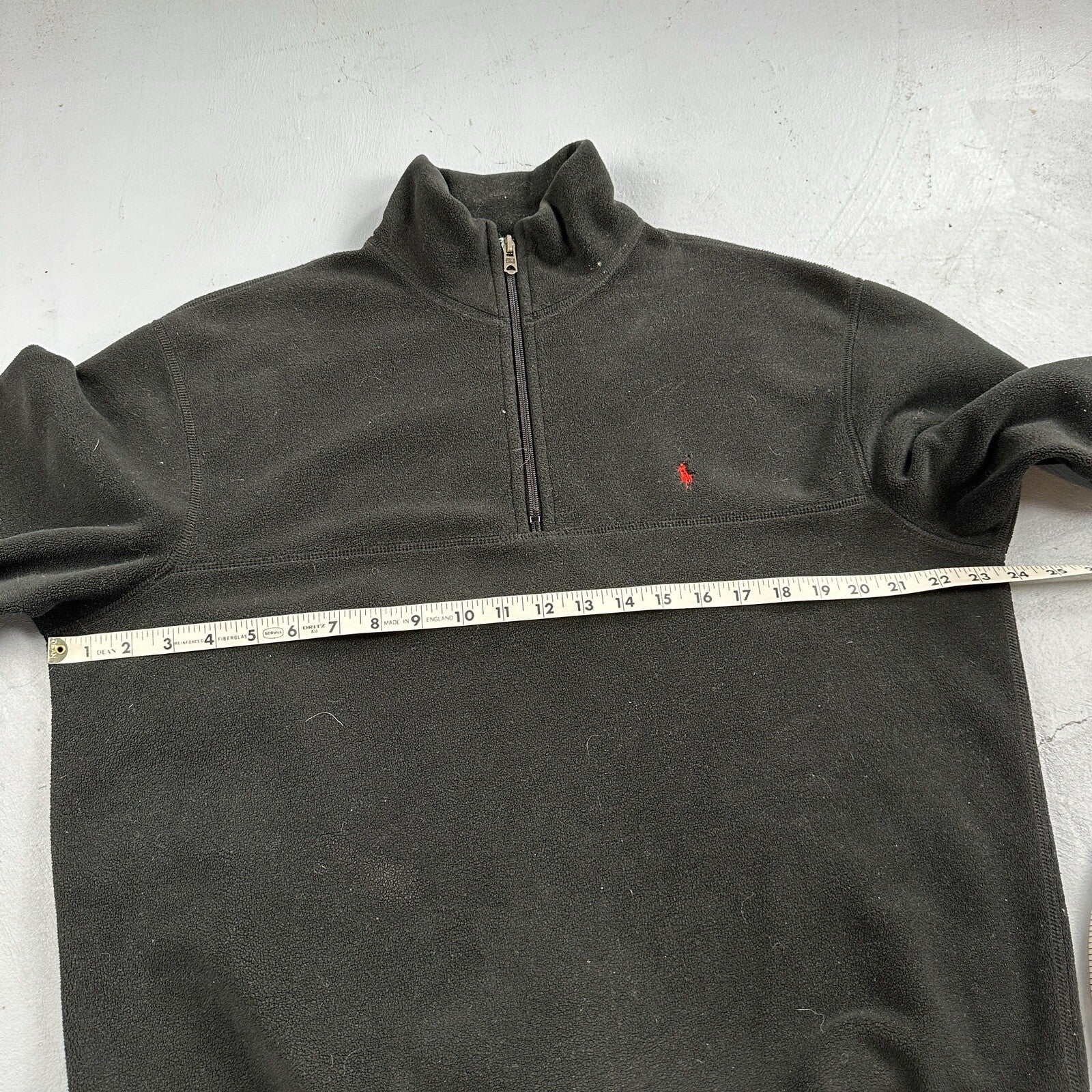Polo Ralph Lauren Vintage 90s M Black 1/4 Zip Large Fleece Pullover Made in USA