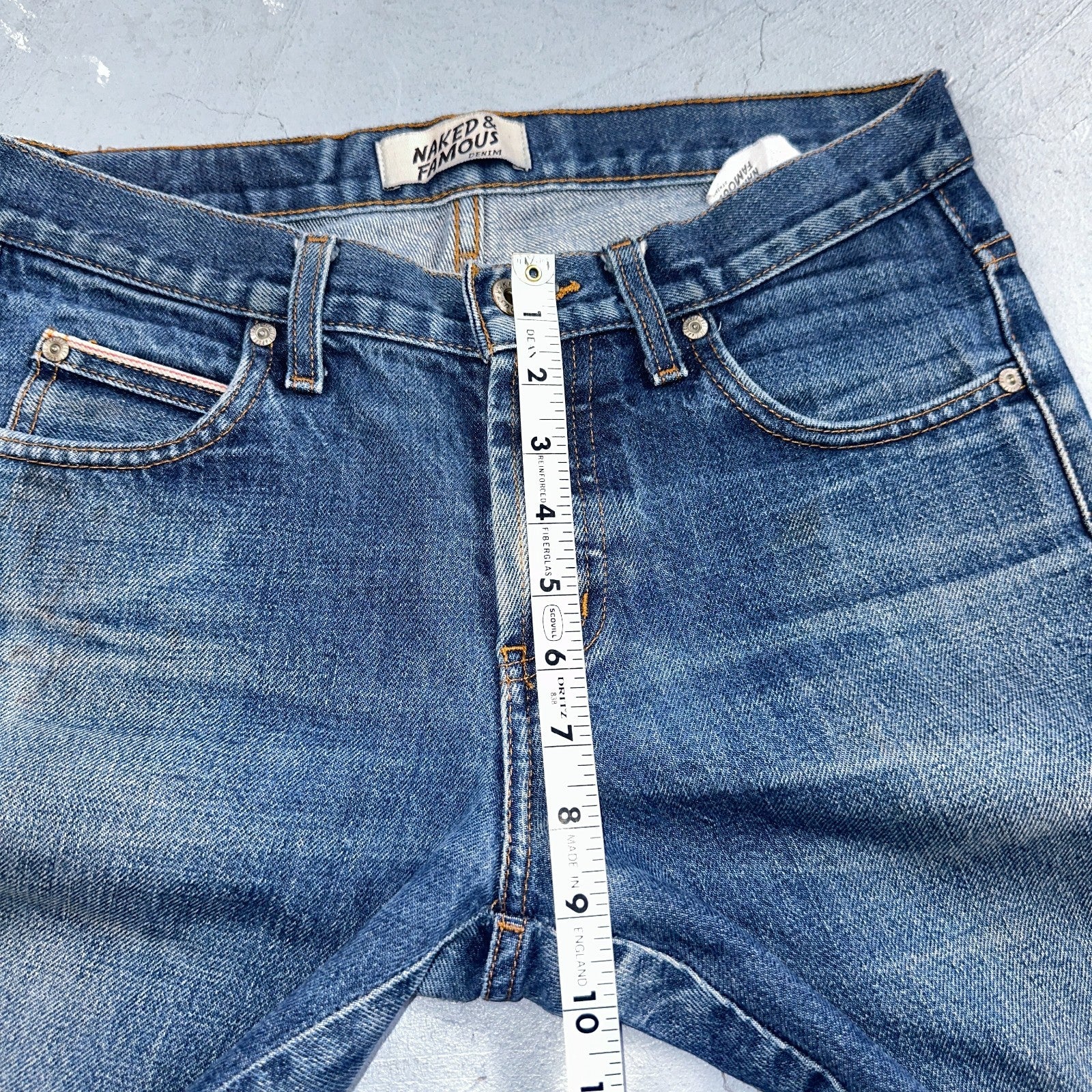 Naked & Famous Jeans Mens 30x36 Blue Dirty Fade Selvedge Denim Skinny Guy