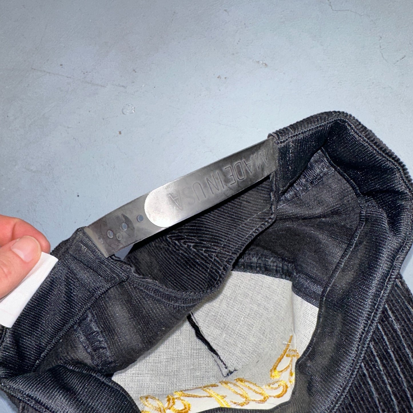 Conway Washington Bell Pole Corduroy VTG Hat Cap Snapback Black USA Hiking Truck