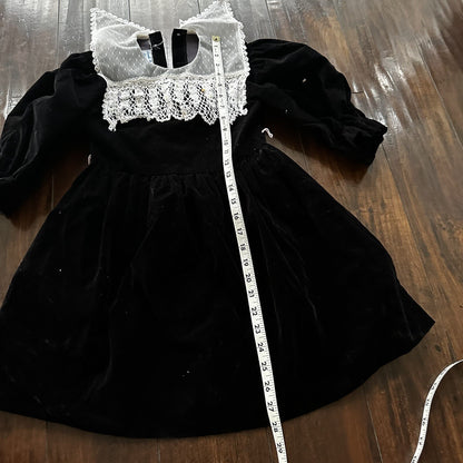 Vintage Sarah Kent Girls Victorian Style Dress Rare Black Pearls White Velour