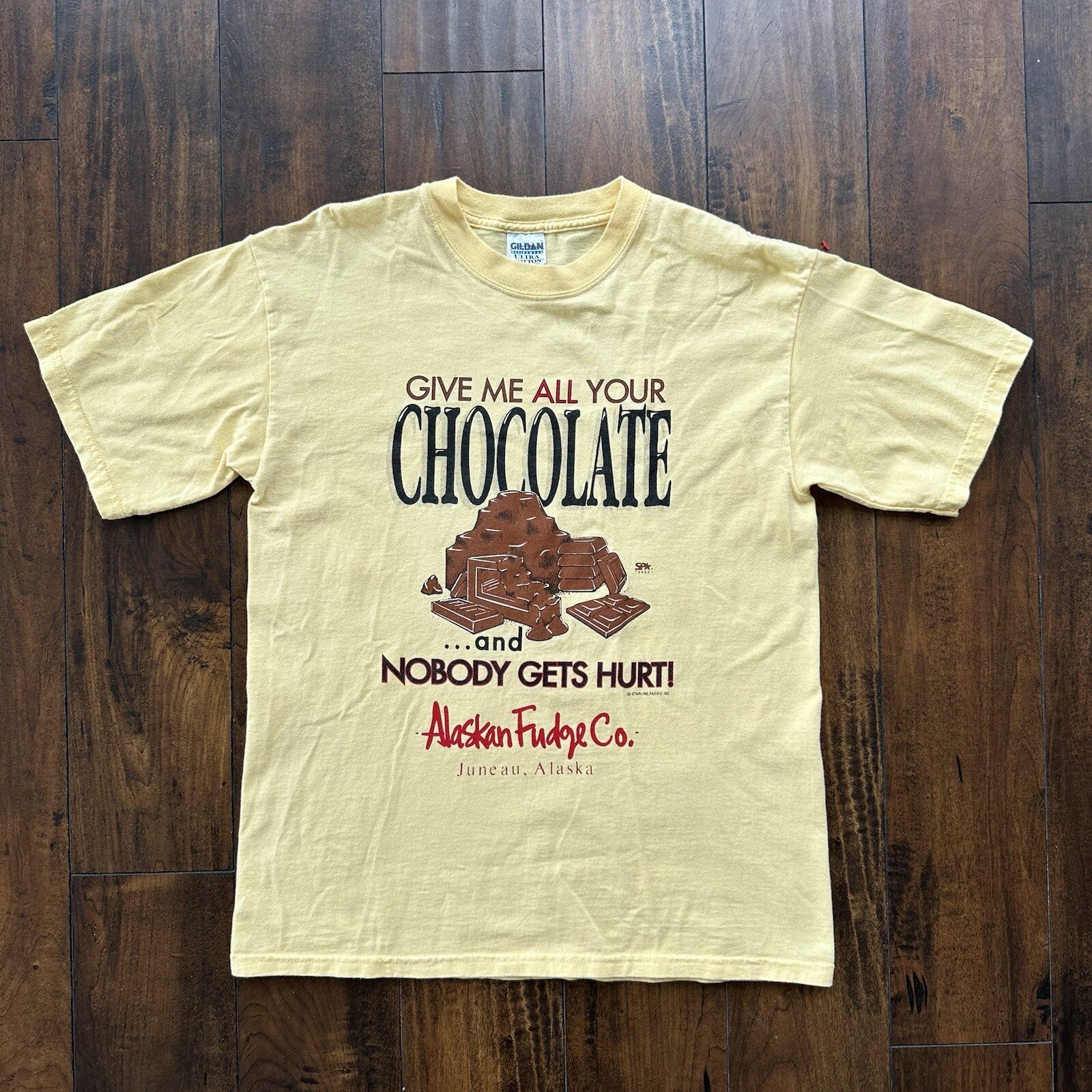Chocolate Vintage T Shirt Y2K Funny Love Food Snack Quote Humor Alaska Fudge Yum