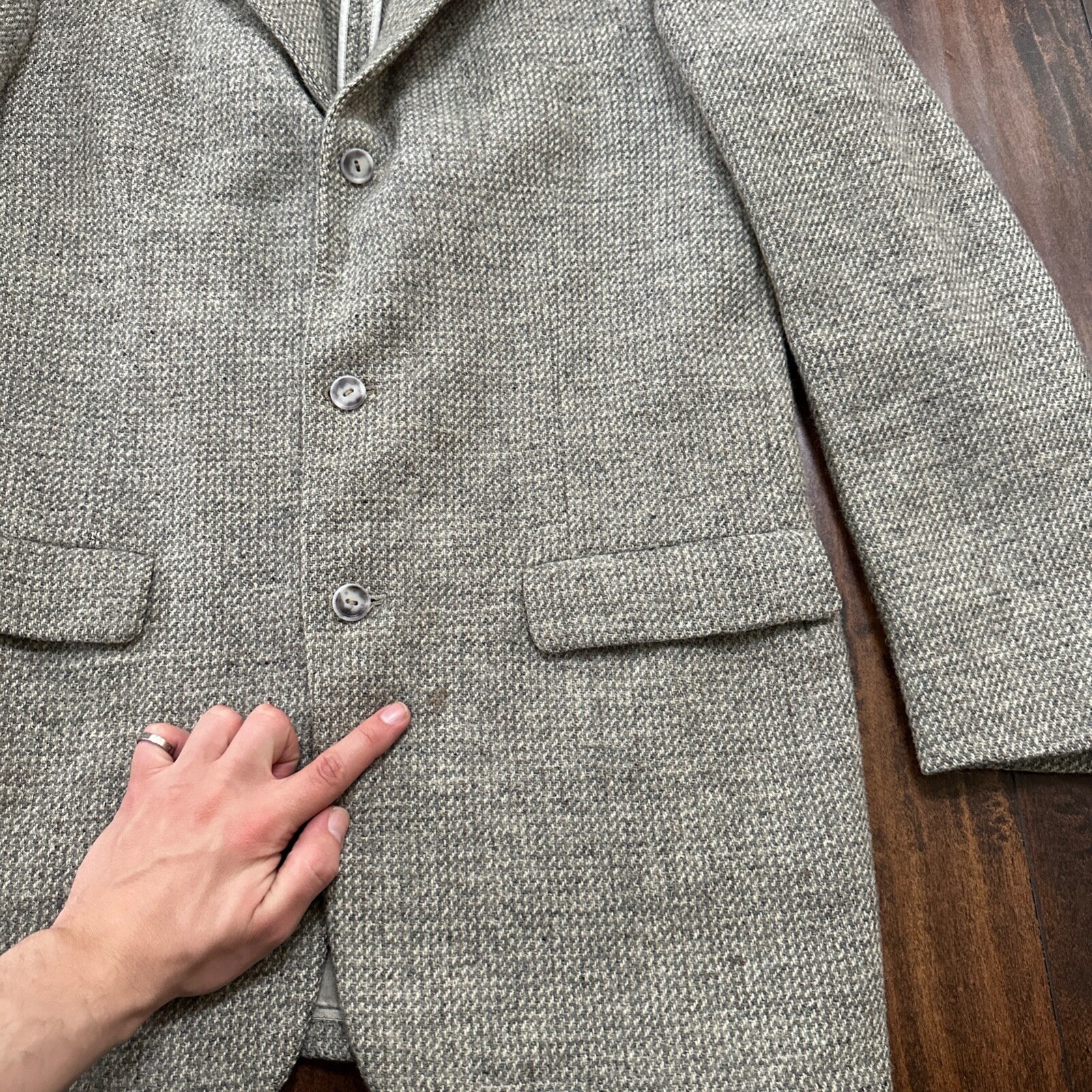 Vintage 1960s Robert Hall Smoke Grey Tweed Shaggy Flecked Blazer Jacket 60s