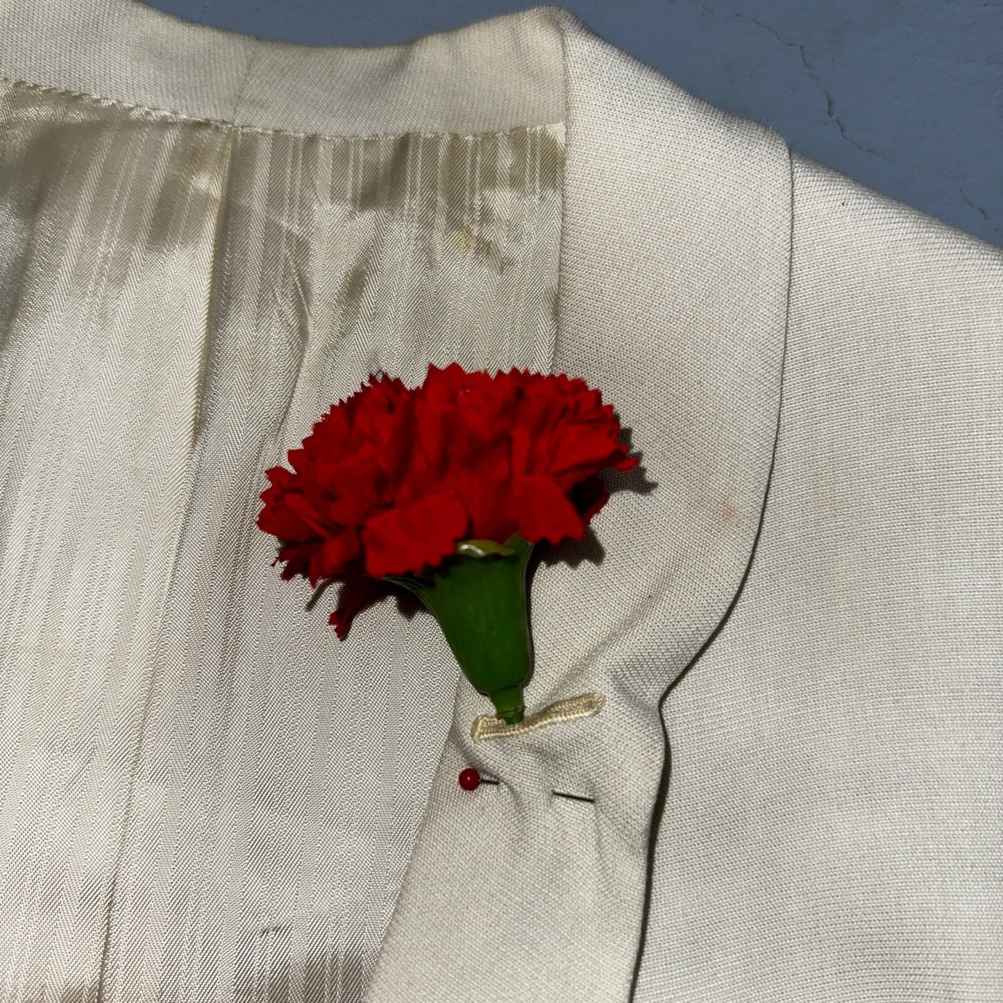 VTG Mens Suit 42 Jacket Coat 1970s Rockabilly 60s 70s USA White Thin Cream Rose