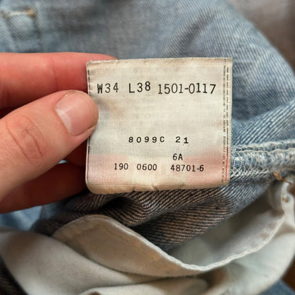 VTG 90s Levis 501 Button Fly 34x38 Tag Jeans Straight Wash Y2K Blue XX Act 30x33