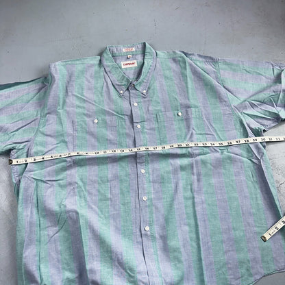 VTG 80s Campus Blue Green Boxy 3XL Short Sleeve Button Up Shirt Preppy Striped