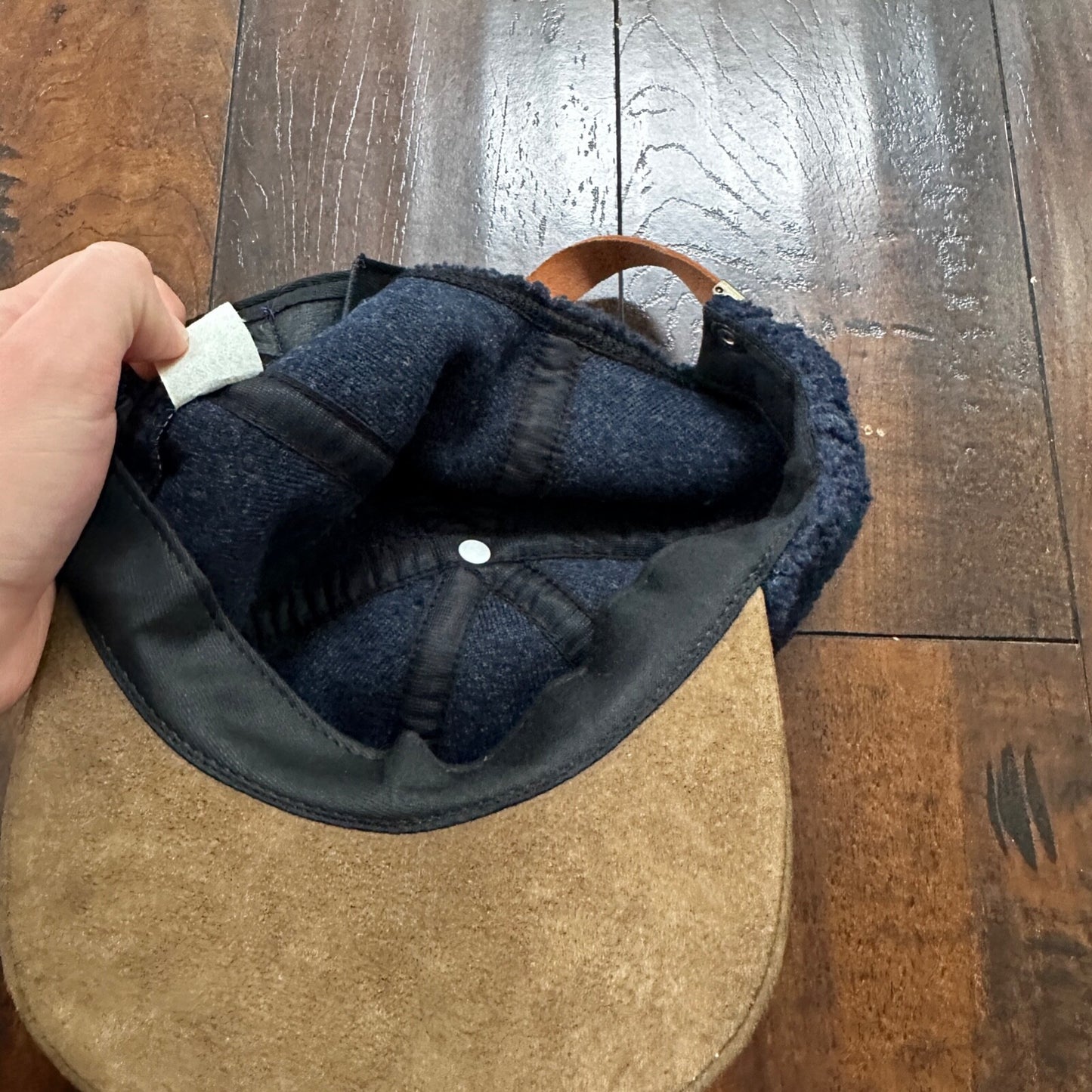 Pendleton Sport Hat Fleece Suede Flap Camp Navy USA Made Vtg 90s